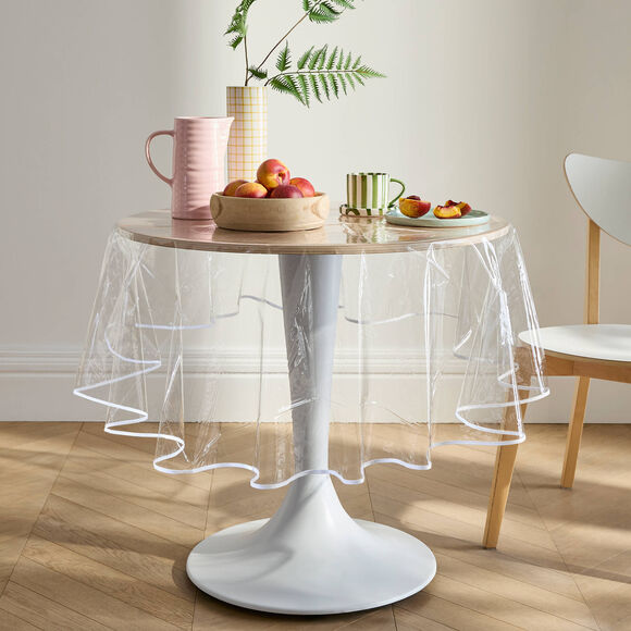 Tafellaken in doorzichtige toile cir&eacute;e (transparant / wit)