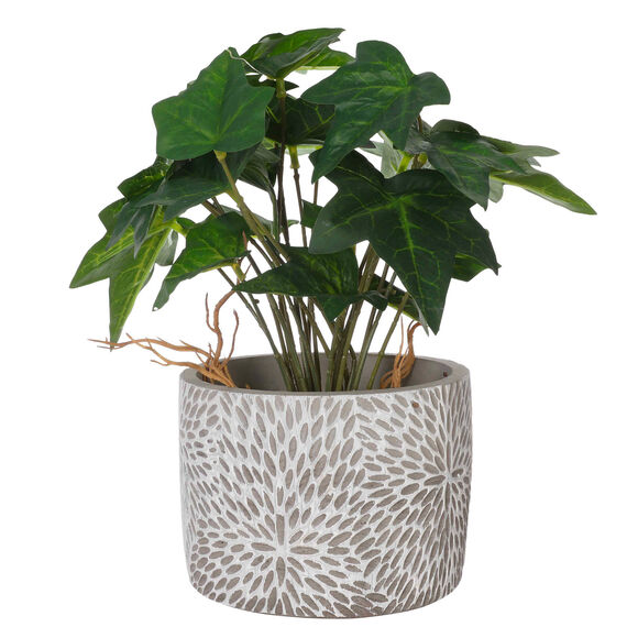 Plante artificielle et pot en ciment (gris)