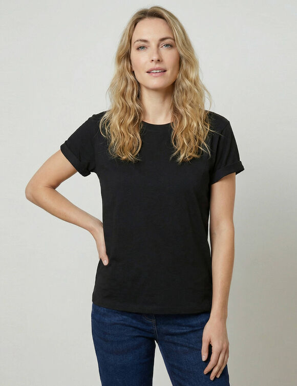 T-shirt bo&icirc;te manches coudes (noir)