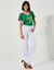 Broek in twill, ruim model met hoge taille, grote lengte (wit)