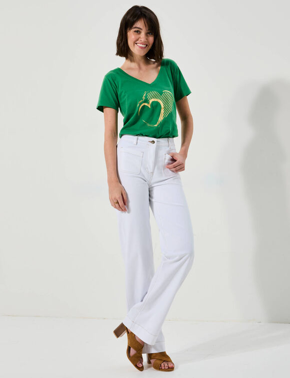 Pantalon twill coupe large taille haute, grande stature (blanc)