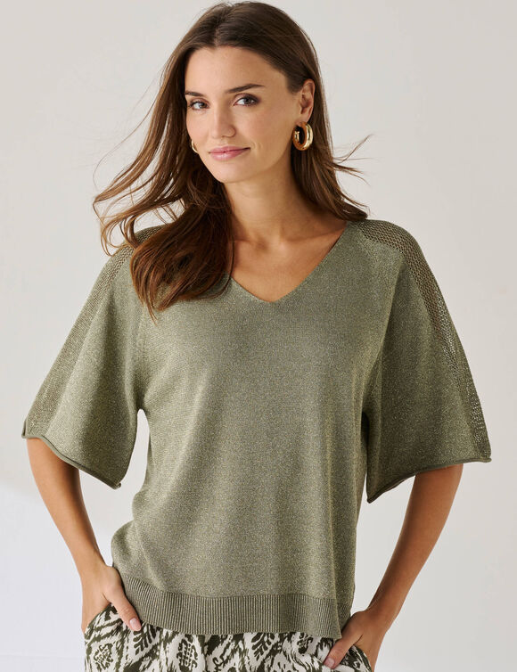 Loose trui in Lurex&reg; tricot (kaki)