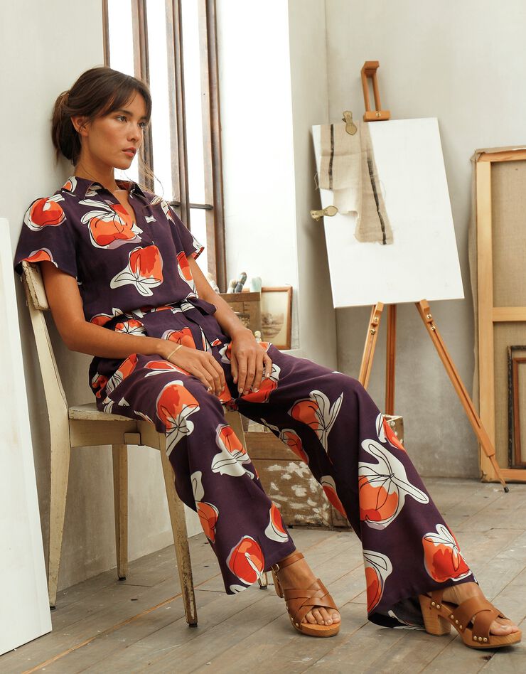 Chemisier fluide imprimé, collection "Odette Lepeltier" (prune / terracotta)