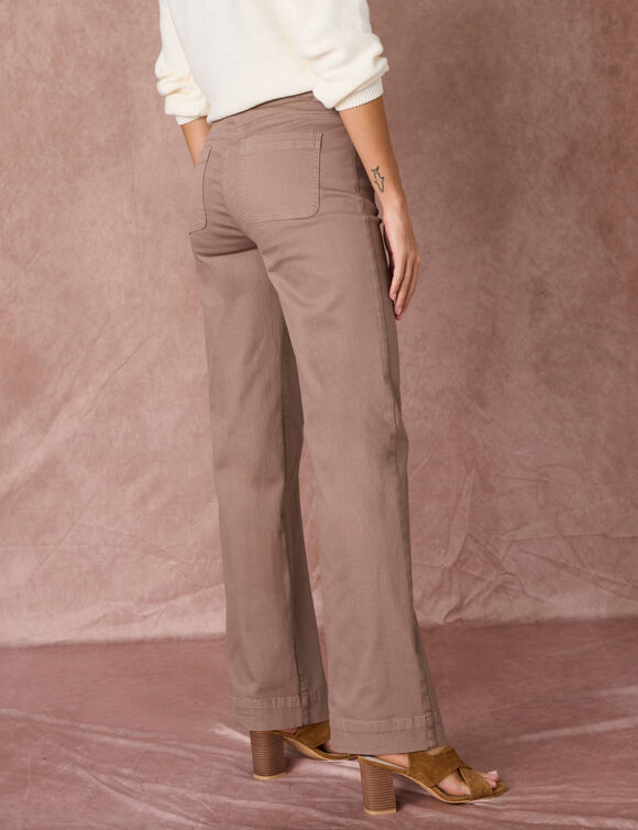 Pantalon twill coupe large taille haute, stature moyenne (taupe)