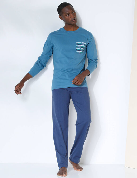 Pantalon pyjama coton uni (marine)