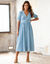 Robe longue en denim, &eacute;vas&eacute;e (bleached)