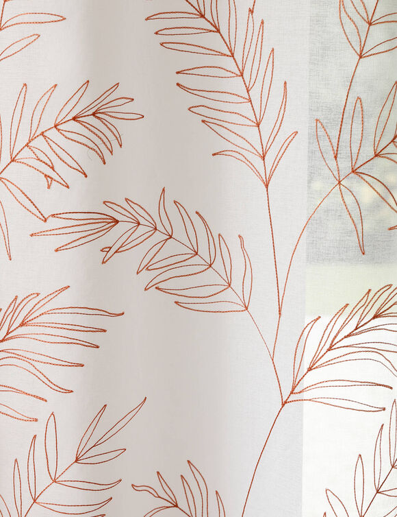 Panneau voilage brodé grandes feuilles - finition oeillets (terracotta)