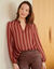 Blouse col montant, imprim&eacute; ray&eacute; (bordeaux / beige)