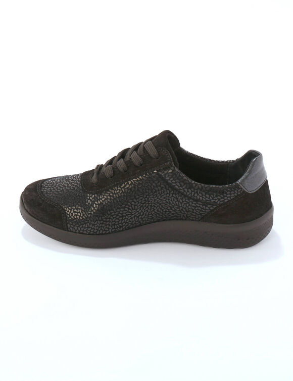 Sneakers met veters en rits, in leer met rekbare pasjes (zwart)