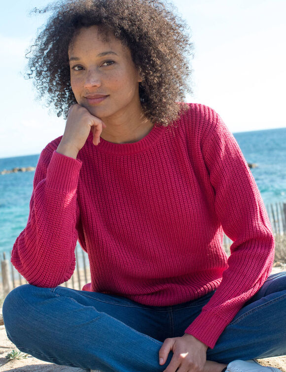 Pull col rond maille anglaise (framboise)