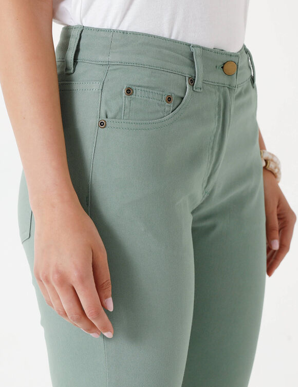 Pantalon 7/8ème fuselé stretch uni (vert grisé)