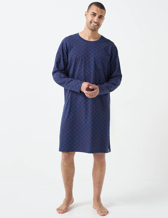 Chemise de nuit maille coton imprimée (marine / rouge)