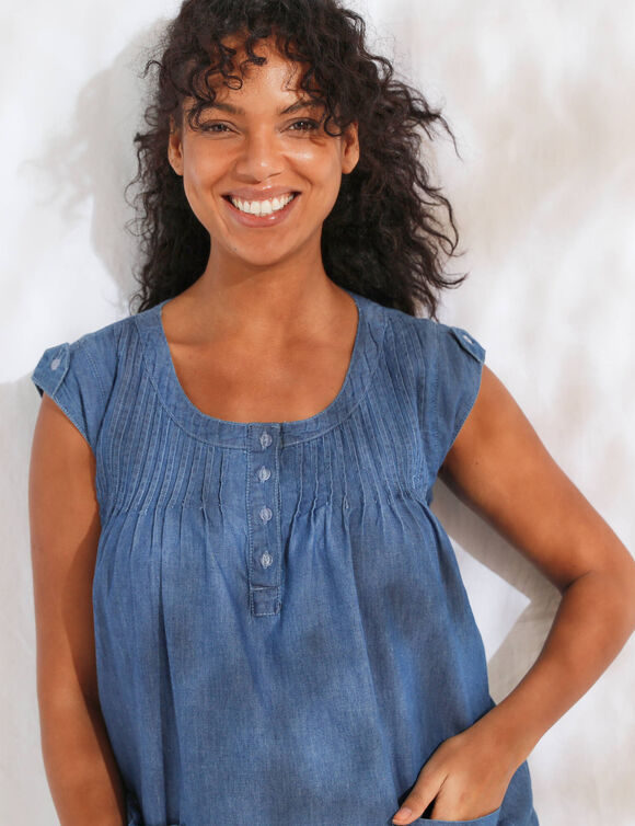 Tunique évasée col rond, denim (bleached)