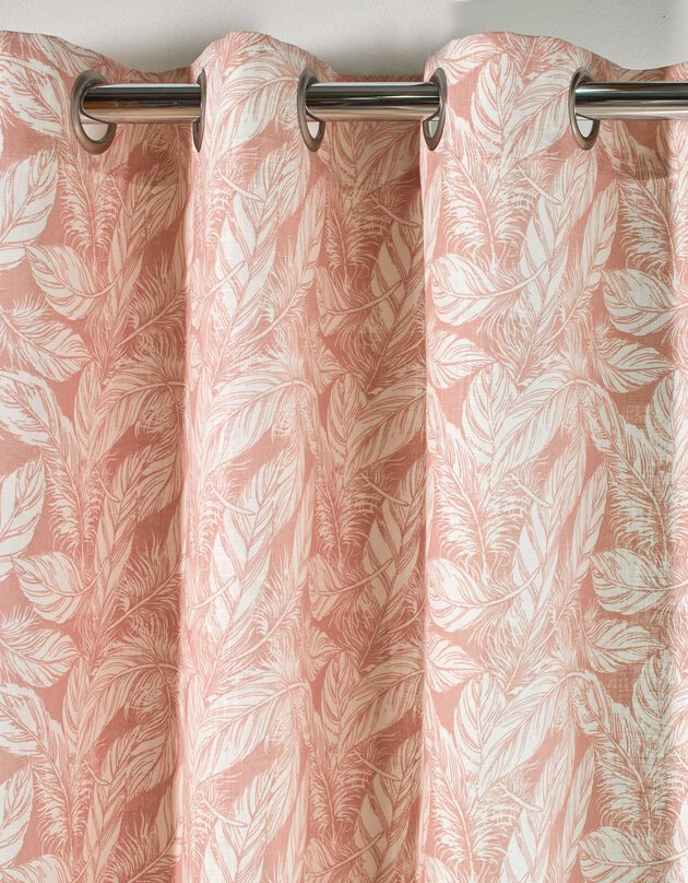 Rideau en ramie imprimé feuillages (rose)