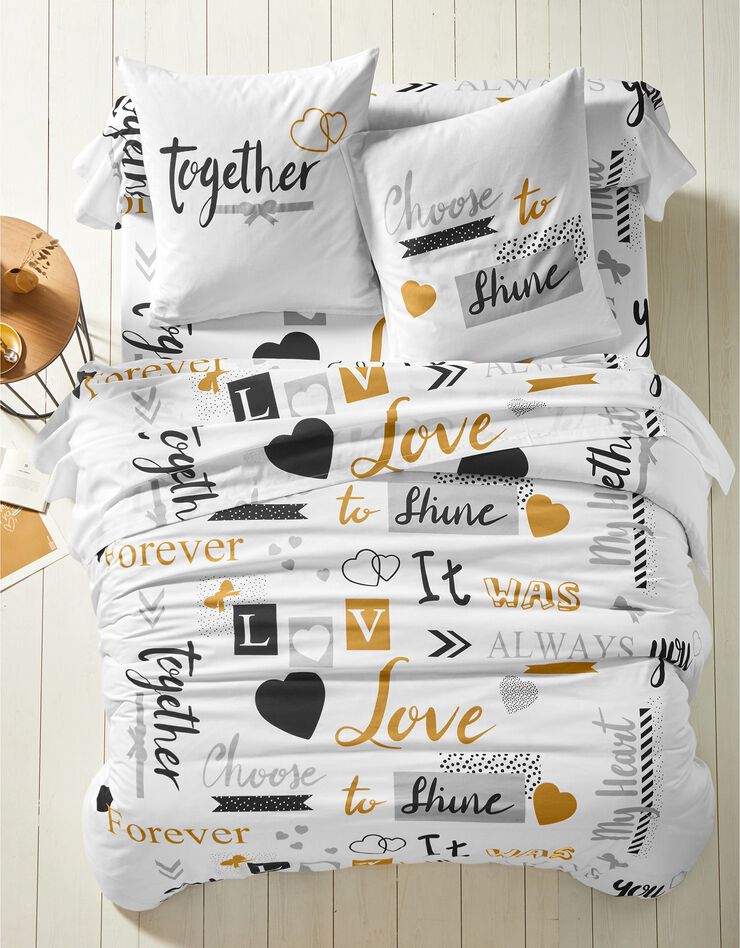 Linge de lit Love en coton imprimé coeurs, blanc Linge de lit Love en coton imprimé coeurs, blanc, hi-res image number 0