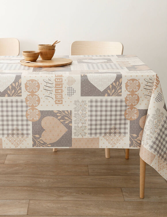 Nappe toile cirée motif chalet (beige / bleu)