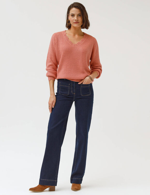 Jean coupe large taille haute, petite stature (brut)