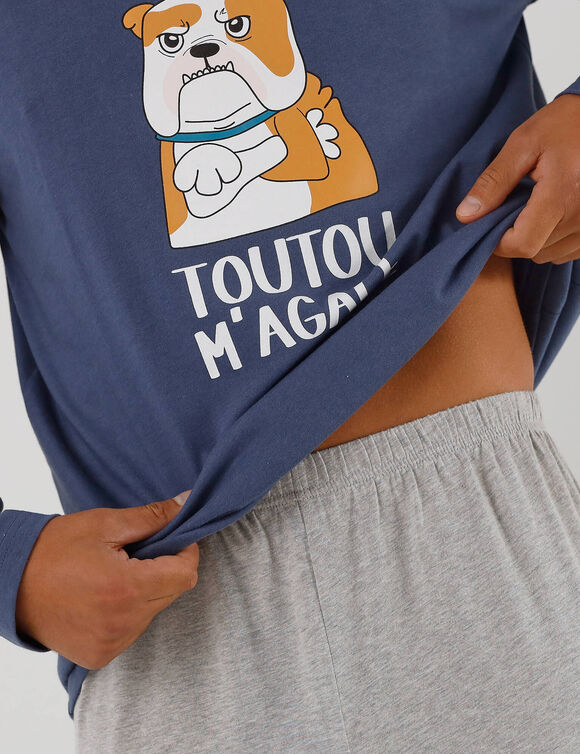 Pyjama message motif toutou manches longues  (marine / gris chin&eacute;)