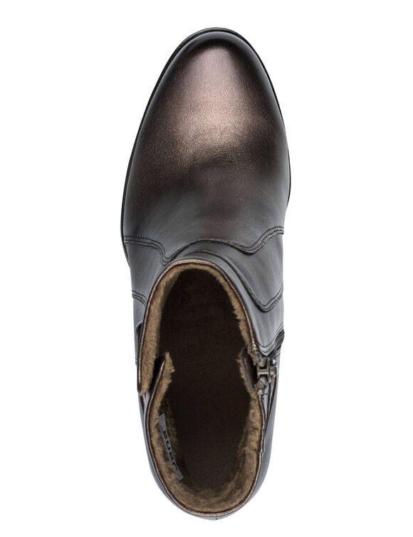 Comfortabele bottines in 2 materialen met sleehak en rits (bronskleur)