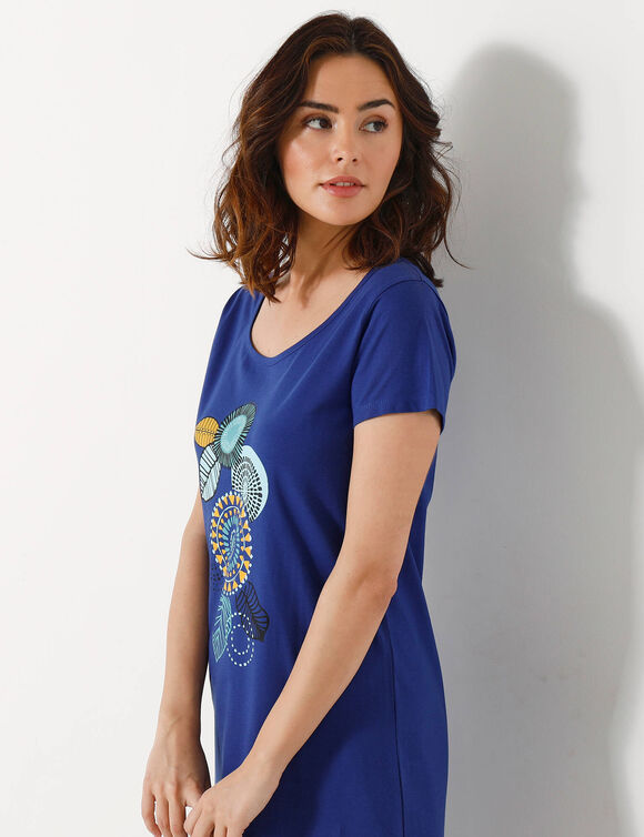 Chemise de nuit courte manches courtes motif "rosaces" (bleu dur)