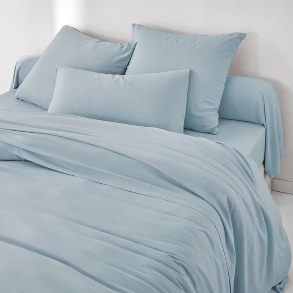 Linge de lit uni en bambou et en lin** (bleu)