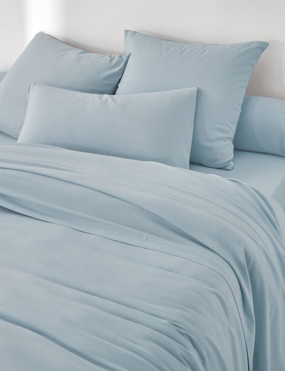 Linge de lit uni en bambou et en lin** (bleu)