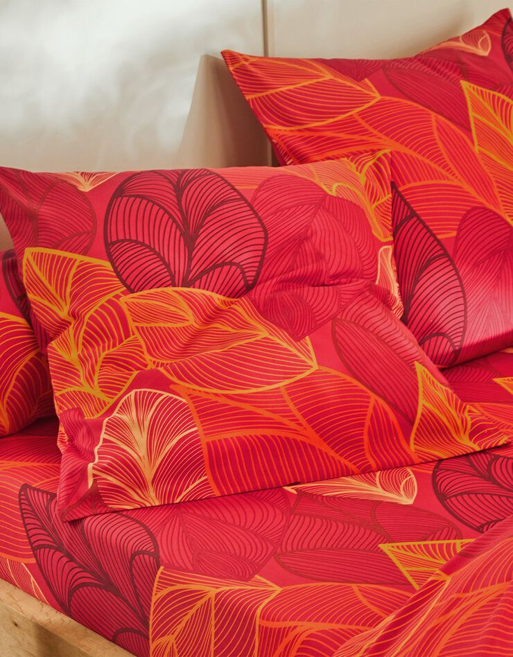 Linge de lit Elsa en polycoton à motifs feuilles, rouge, hi-res image number 3