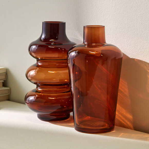 Vase ondulé en verre ambré (ambre)