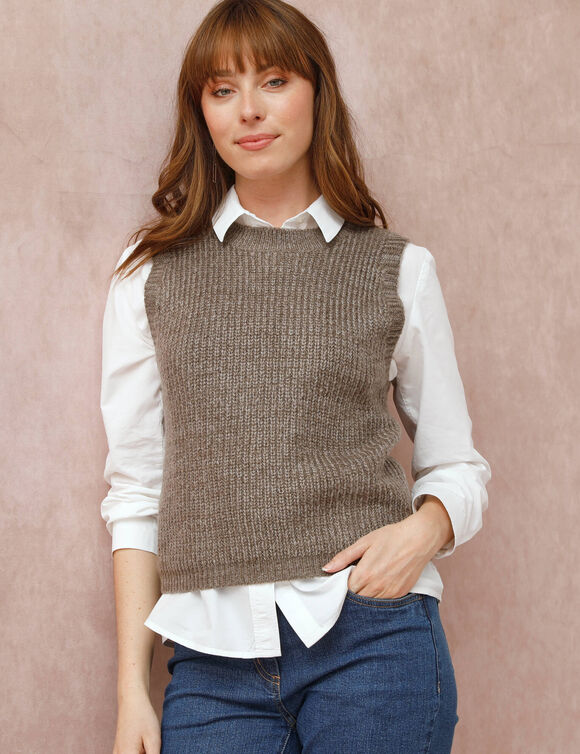 Pull col rond sans manches (taupe chiné)