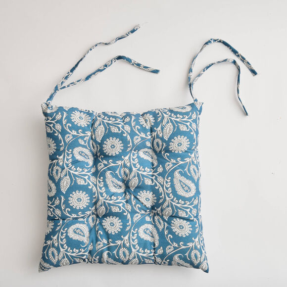 Galette de chaise carr&eacute;e imprim&eacute; indien - lot de 2 (bleu)