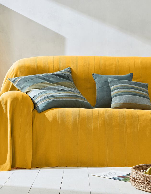 Plaid ou jeté uni coton tissage artisanal (curry)