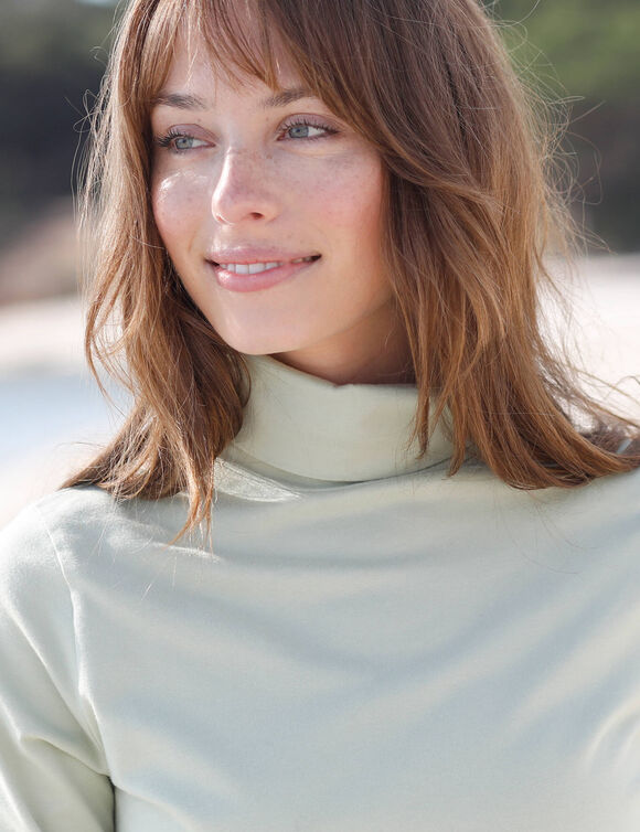 Sous-pull col roulé coton stretch uni (céladon grise)