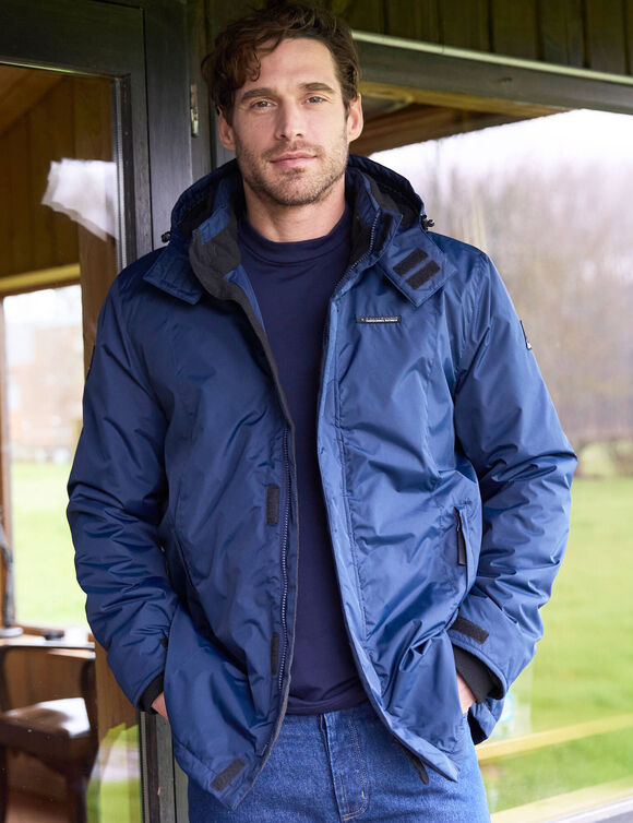 Ondoorlatende parka met fleecevoering en kap (marine)