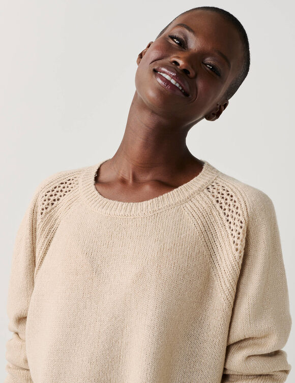 Pull col rond, maille fantaisie toucher doux (naturel)
