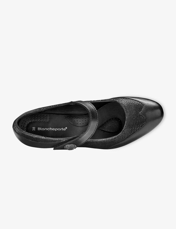 Babies en cuir à talon, largeur confort (noir)
