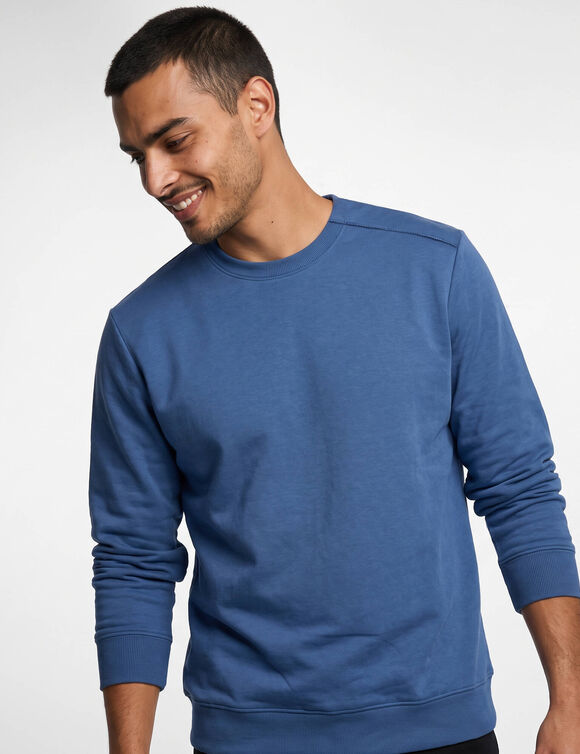 Gemakkelijk aan te trekken sweatshirt met ronde hals, opening bij de schouder, geborsteld molton (blauw)