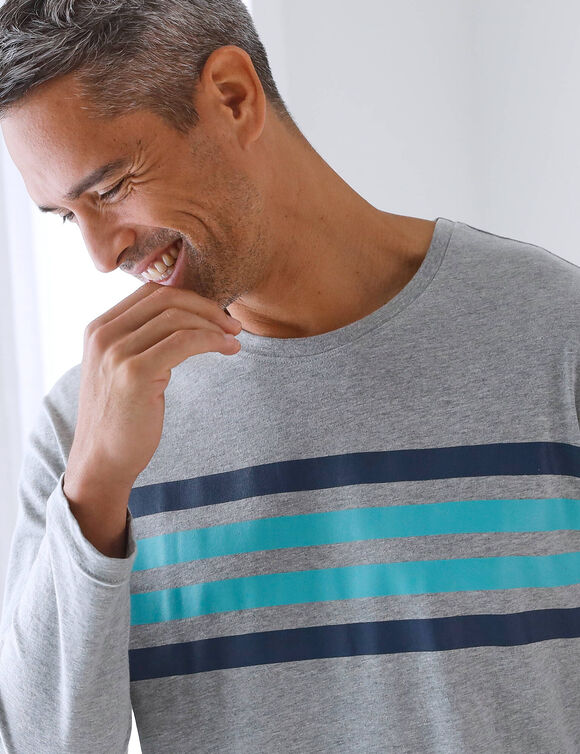Pyjamashirt met lange mouwen en strepenprint (grijs / aqua)
