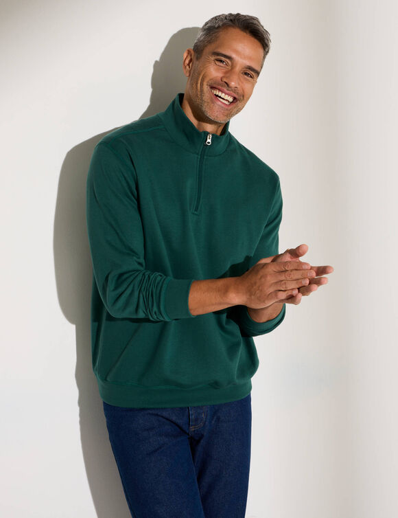Sweat molleton col camionneur zippé (vert sapin)