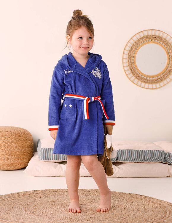 Peignoir de bain enfant Foot  &agrave; personnaliser, &agrave; capuche - &eacute;ponge bouclette 340 g/m&sup2;  (bleu dur)