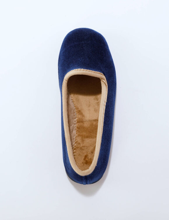 Fluweelpantoffels, met contrasterende bies (marineblauw)