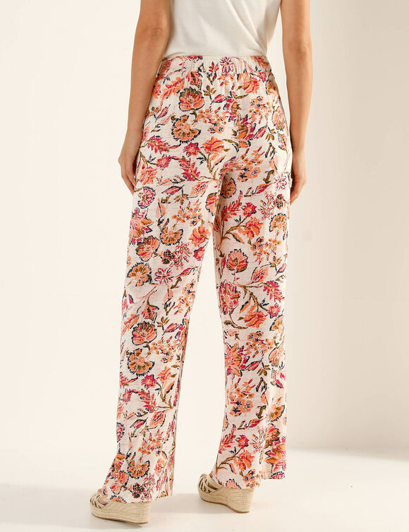 Wijde, soepele broek, Indiase bloemenprint (ecru)