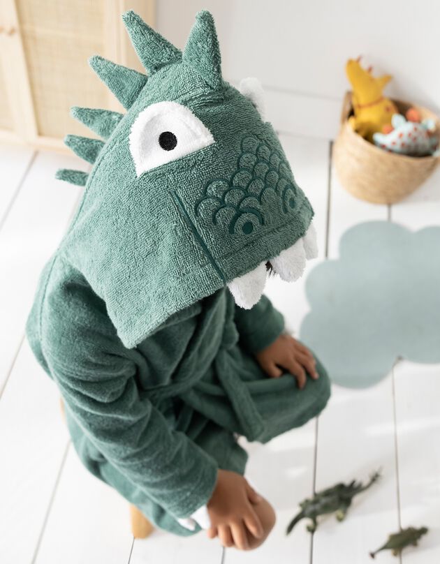 Peignoir de bain déguisement enfant dinosaure éponge coton - 340g/m² (eucalyptus)