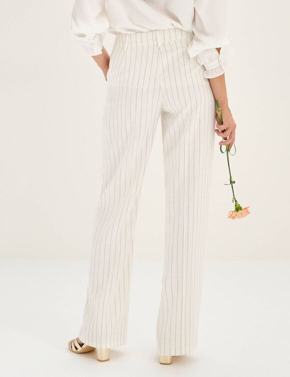 Pantalon large fluide ray&eacute;, viscose-lin (blanc cass&eacute;)