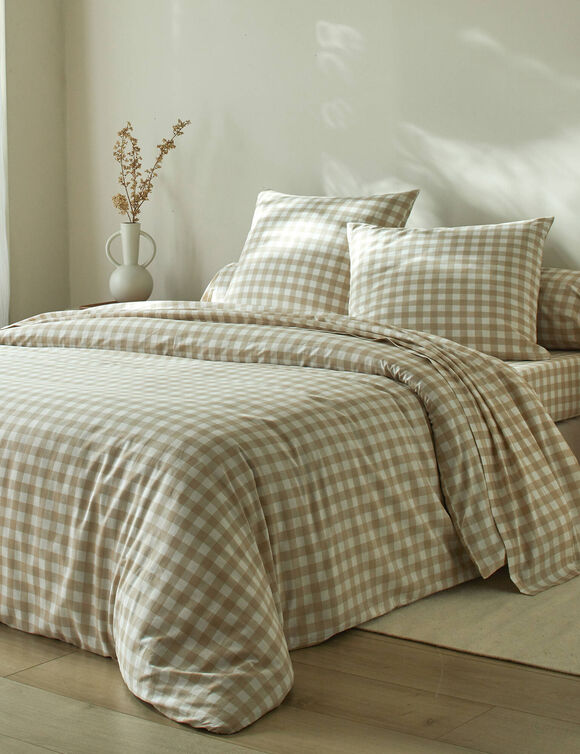 Bedlinnen Lou met ruitenprint - in katoen (beige)