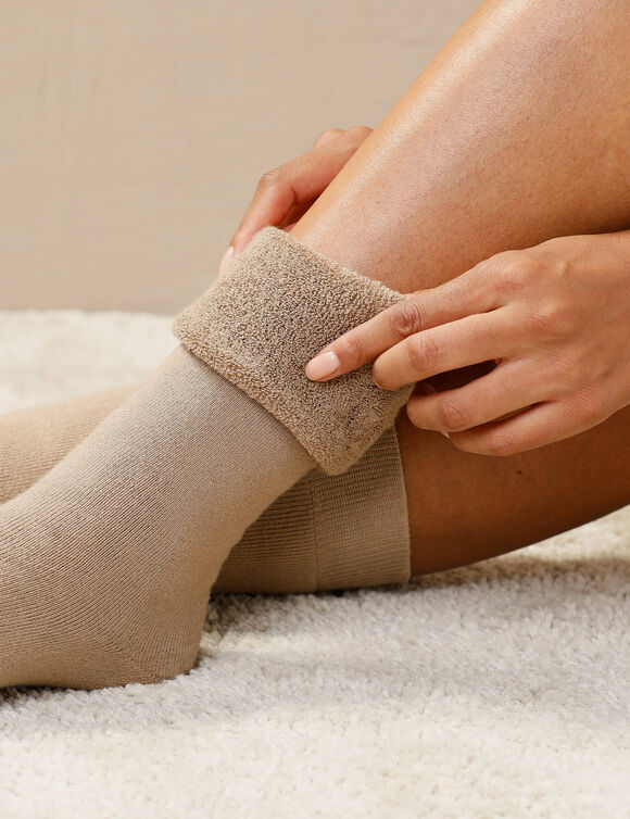 Gevoerde sokken met hoge schacht - set van 2 (zwart + taupe)