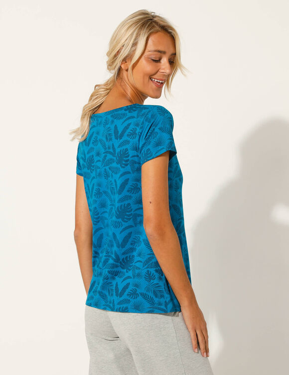 T-shirt fluide imprimé végétal (bleu pétrole)