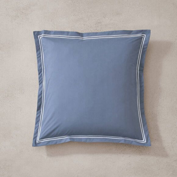Effen tweepersoonsbeddengoed met dubbele stiknaad &ndash; katoenbatist 80 draden/cm&sup2; (blauw / wit)