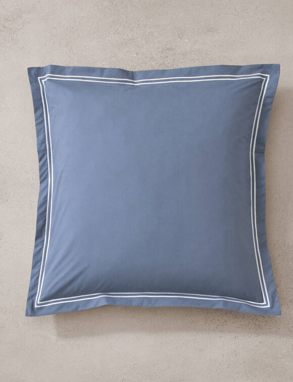 Linge de lit uni double bourdon - percale de coton 80 fils/cm&sup2; (bleu / blanc)