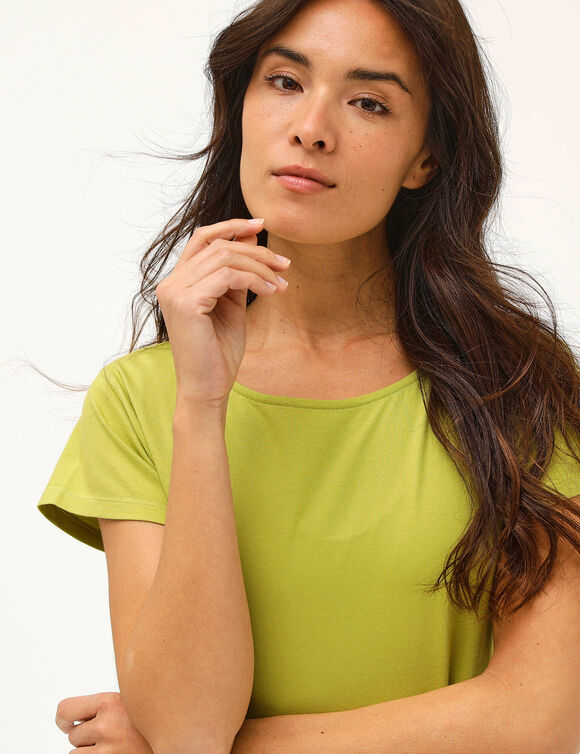 T-shirt col rond, manches courtes (vert anis)