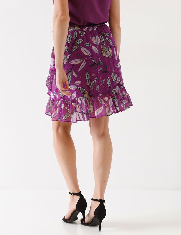 Jupe volantée effet portefeuille, voile imprimé (violet)